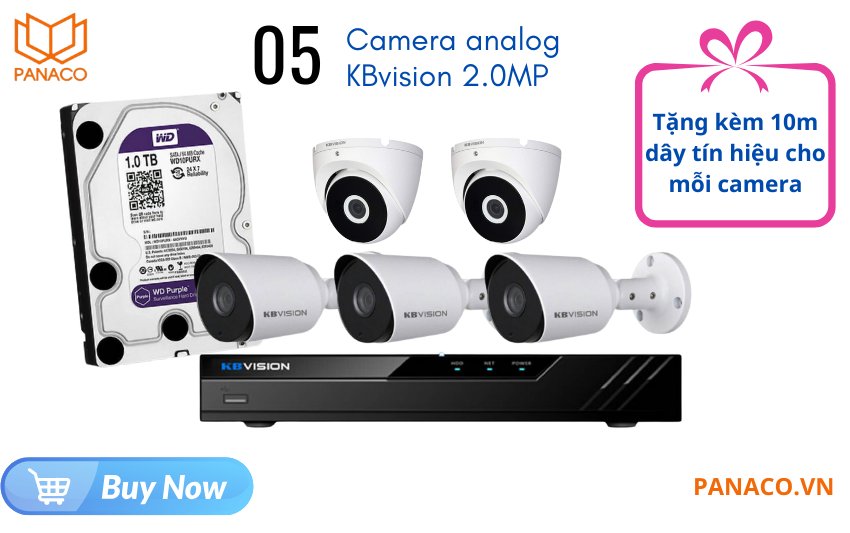 Bộ 5 camera Analog 2.0MP Kbvision