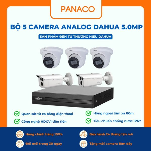 Trọn bộ 5 camera Dahua 5MP Analog