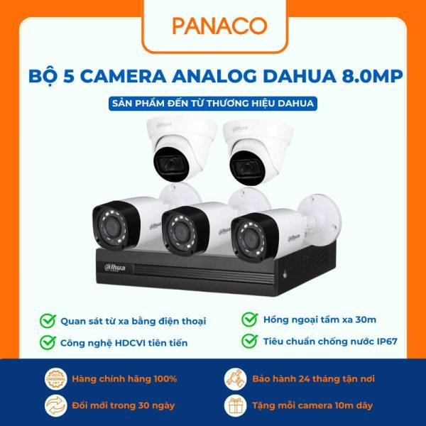 Bộ 5 camera analog dahua 8.0mp