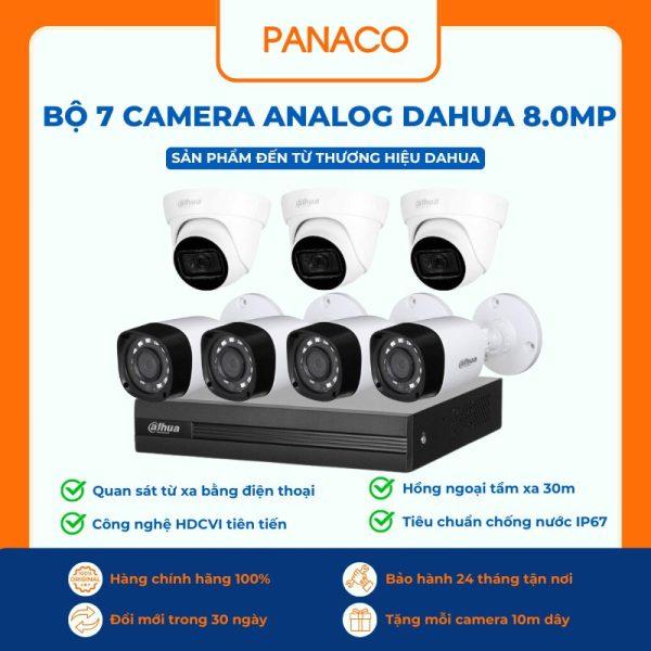 Bộ 7 camera analog dahua 8.0mp