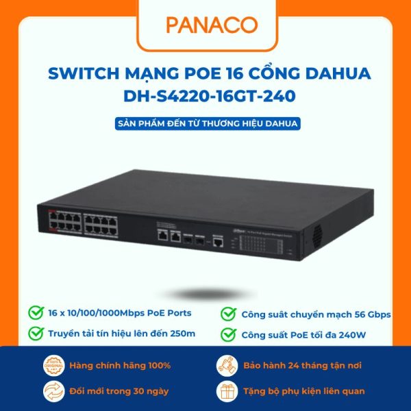 Switch Mạng POE 16 Cổng dahua DH-S4220-16GT-240