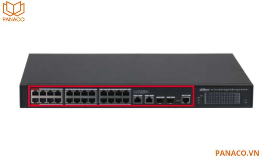 Switch tích hợp 28 cổng Gigabit, bao gồm 24 cổng PoE và 4 cổng uplink