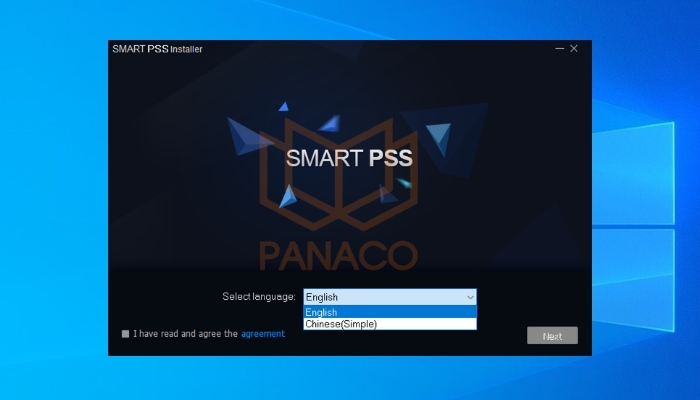 Chọn ngôn ngữ cho SmartPSS và nhấn “Next” để tiếp tục