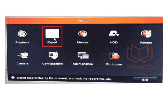 Cắm USB vào đầu ghi hình tại cổng kết nối “Lan & USB” rồi nhấn chọn “Export”