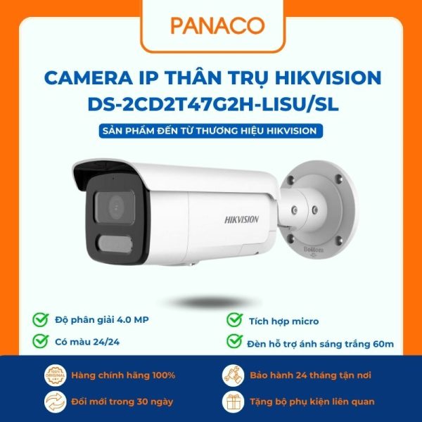 Camera IP thân trụ Hikvision DS-2CD2T47G2H-LISU/SL