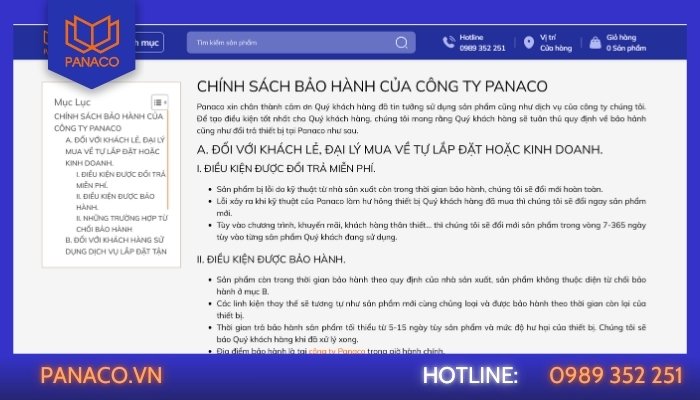 Chế độ bảo hành đặc biệt chỉ có tại Panaco