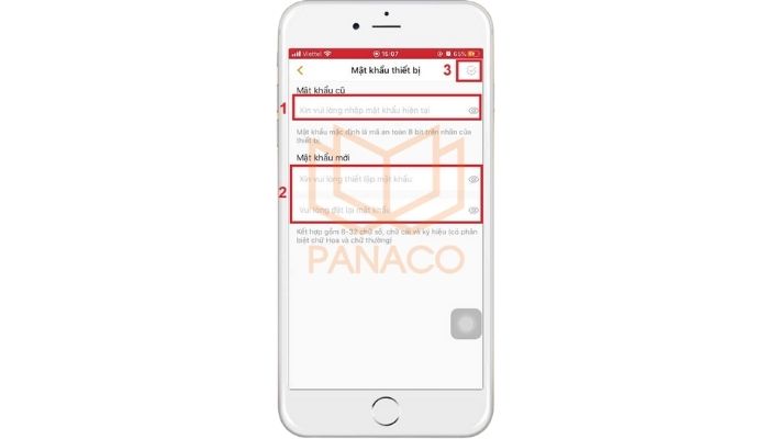 Nhập phần mật khẩu cũ và mật khẩu mới
