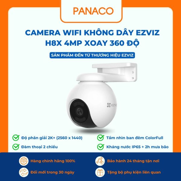 Camera wifi không dây Ezviz H8x 4MP xoay 360 độ