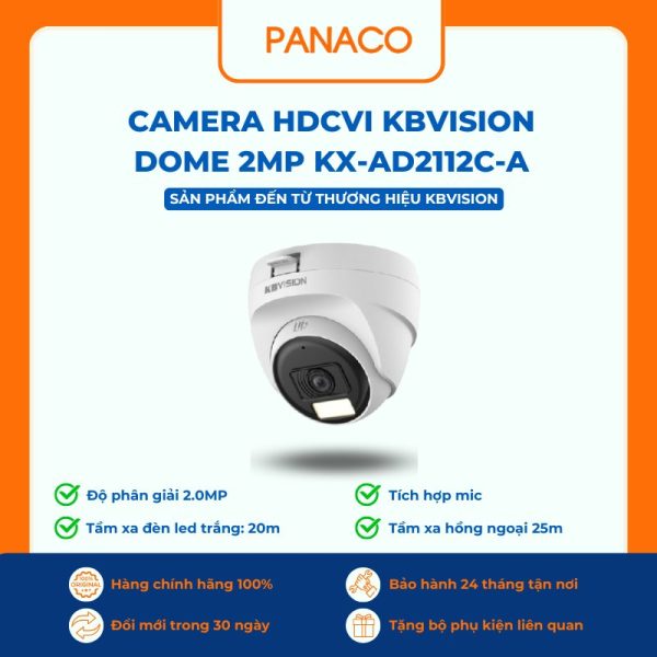 Camera HDCVI Kbvision Dome 2MP KX-AD2112C-A