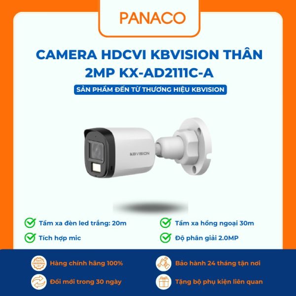 Camera HDCVI Kbvision thân 2MP KX-AD2111C-A