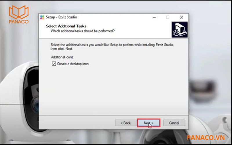 Chọn tác vụ bổ sung trong khi cài đặt Ezviz Studio. Nhấn "Next"