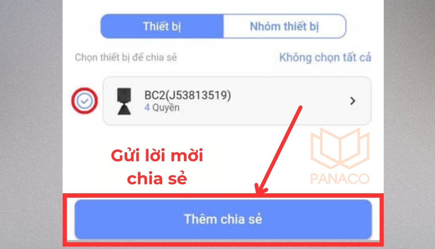 Bước 6: Nhấn nút “Thêm chia sẻ” để gửi lời mời truy cập camera Ezviz