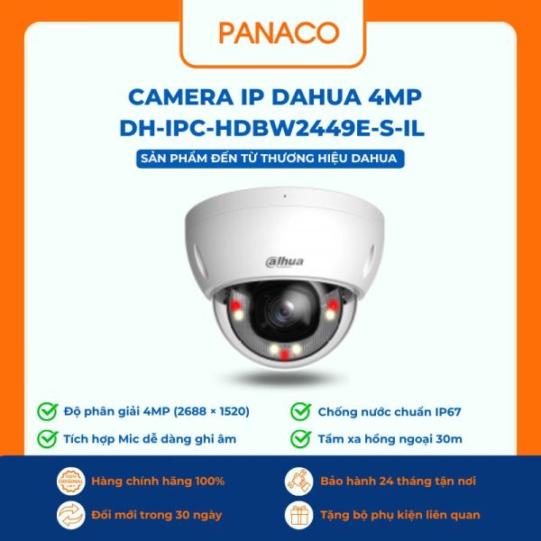 Camera IP Dahua 4MP DH-IPC-HDBW2449E-S-IL