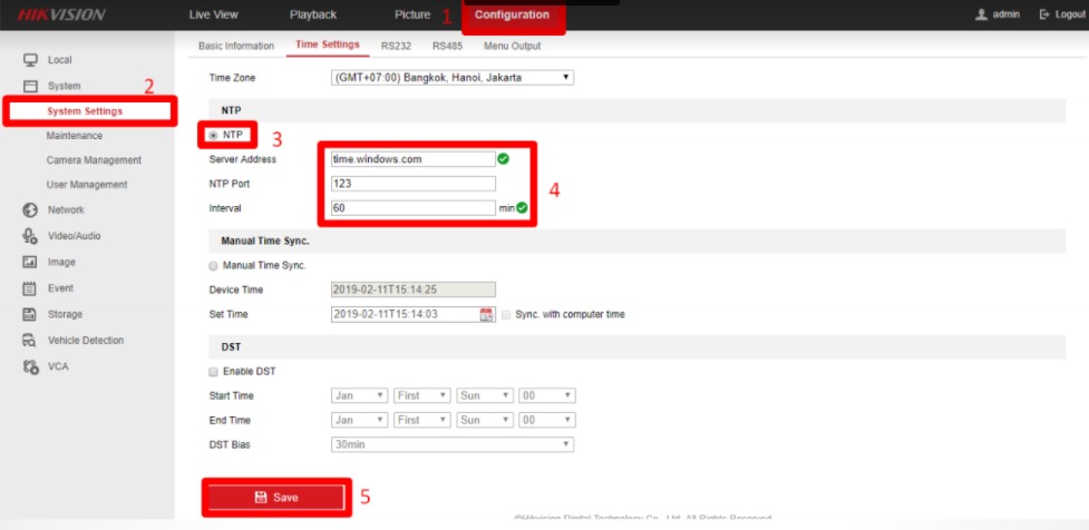 cài giờ tự động cho camera Hikvision