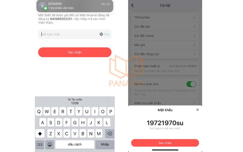 Bước 5 khi lấy mã xác thực trên camera Hik: Chọn kiểm tra mật khẩu và nhập mã xác thực được gửi về SĐT