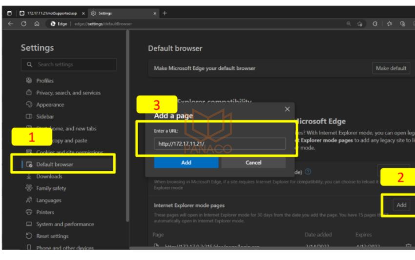 Chọn Setting Default Browser nếu vẫn không xem được camera trên trình duyệt Edge