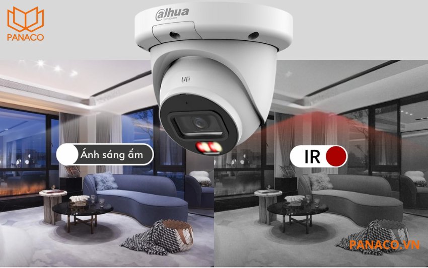 Tầm nhìn trong điều kiện thiếu sáng lên tới 50 mét, kết hợp giữa đèn hồng ngoại và đèn ánh sáng ấm, DH-IPC-HDW3249QMP-S-IL ghi lại hình ảnh màu sắc vào ban đêm