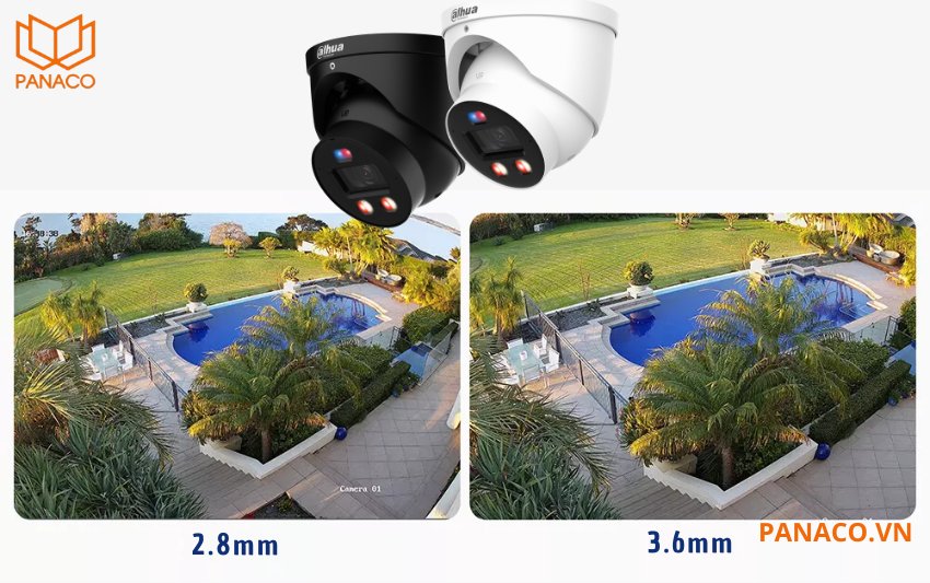DH-IPC-HDW3449H-AS-PV-PRO linh hoạt khi lựa chọn tiêu cự: 3.6mm tiêu chuẩn hoặc tùy chọn 2.8mm (góc rộng hơn) và 6mm (tầm xa hơn)