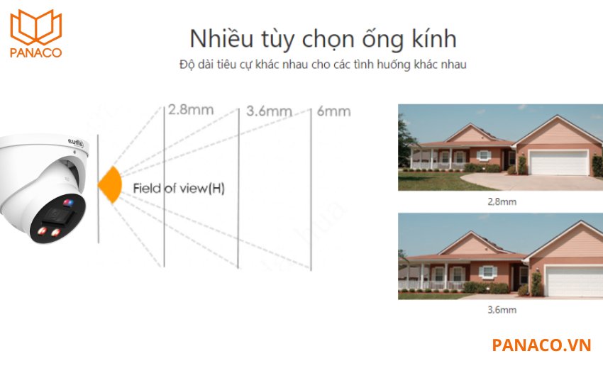 DH-IPC-HDW3649H-AS-PV-PRO có ống kính 2.8mm cho góc nhìn 109 độ và 3.6mm cho góc 93 độ linh hoạt cho từng mục đích