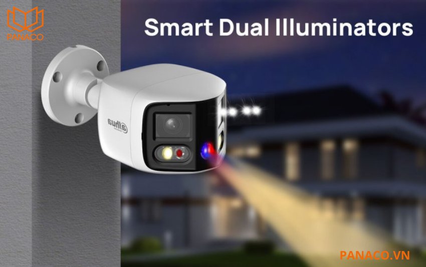 DH-IPC-PFW3849S-A180-AS-PV với hệ thống đèn LED hồng ngoại và đèn ánh sáng ấm tích hợp cùng lúc, có thể tự động chuyển đổi chế độ chiếu sáng tùy theo môi trường thực tế.