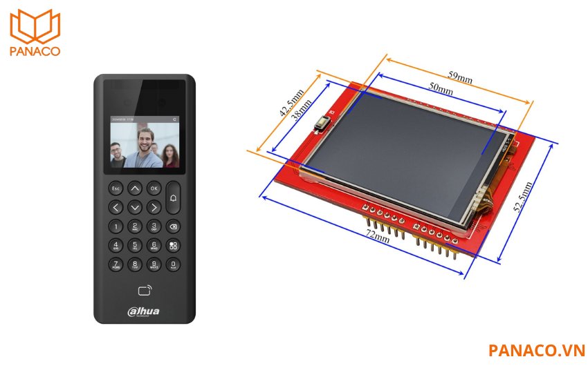 Thiết bị kiểm soát vào ra Dahua DHI-ASI3203E-W được trang bị màn hình LCD kích thước 2.4 inch, với độ phân giải 320 (H) × 240 (V)