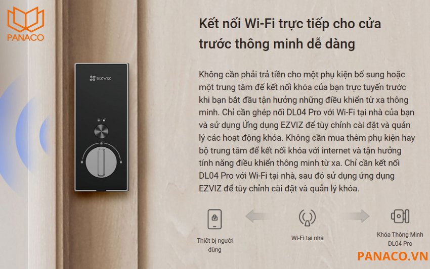 Khóa cửa vân tay thông minh Ezviz DL04 Pro kết nối wifi và quản lý từ xa thông qua app Ezviz