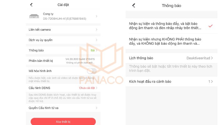 Quá trình cài đặt thông báo trên App Hik-connect