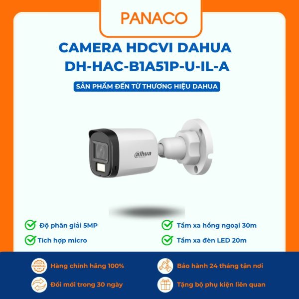 Camera HDCVI Dahua 5MP DH-HAC-B1A51P-U-IL-A