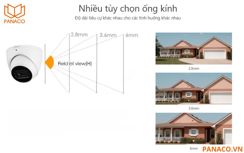 Camera trong nhà DH-IPC-HDW3241EM-S-S2 được thiết kế với ống kính cố định và cung cấp ba tùy chọn tiêu cự là 2.8mm, 3.6mm và 6mm