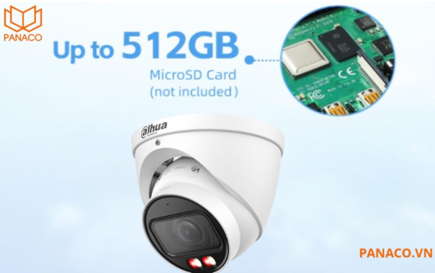 DH-IPC-HDW3449TP-ZS-IL được thiết kế với khe cắm thẻ nhớ dung lượng lên đến 512GB