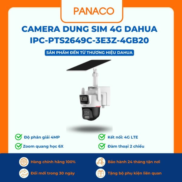 Camera dùng sim 4G Dahua IPC-PTS2649C-3E3Z-4GB20