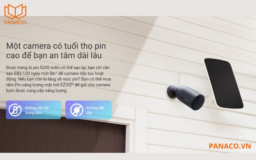 Ezviz EB3 4G 2K được trang bị pin sạc dung lượng 5200mAh, cho phép hoạt động liên tục lên đến 120 ngày trong điều kiện sử dụng bình thường.