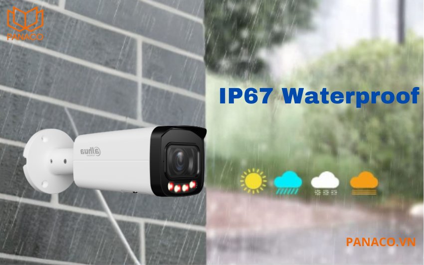 DH-IPC-HFW3249TP-ZAS-IL được thiết kế với vỏ kim loại chắc chắn có thể chống lại thời tiết như mưa lớn hay bụi bẩn theo chuẩn IP67