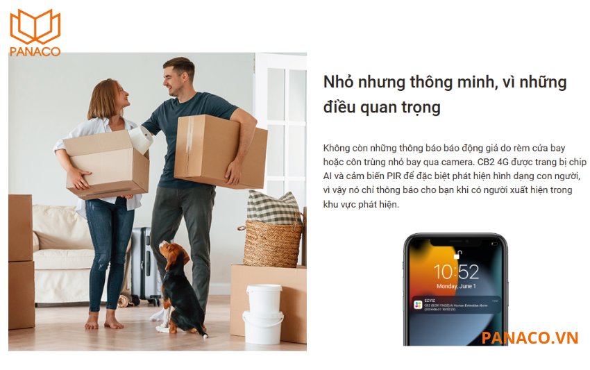 Camera Ezviz CB2 4G 2K phát hiện chuyển động dựa trên hình dáng người cho phép thiết bị phân biệt chính xác giữa người và các chuyển động khác