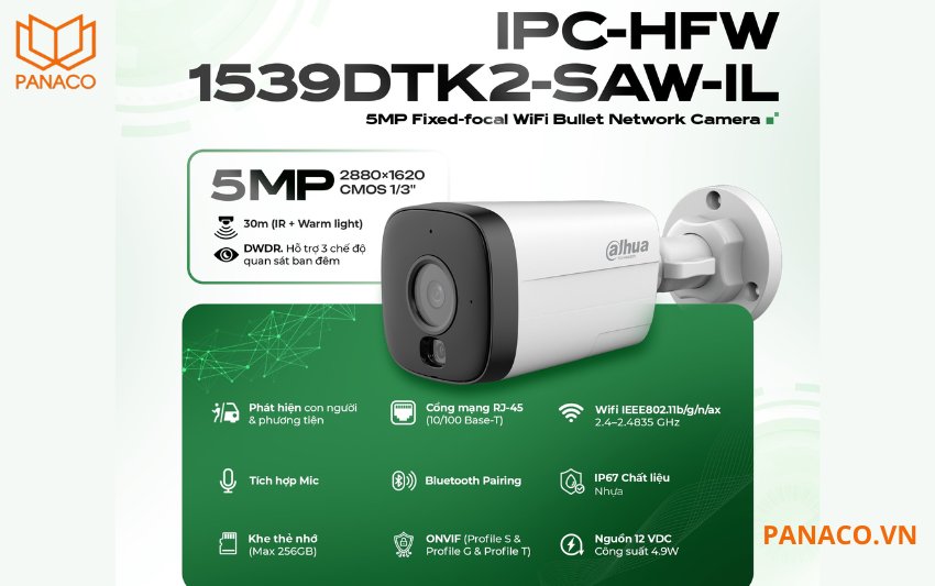 Camera wifi Dahua DH-IPC-HFW1539DTK2-SAW-IL