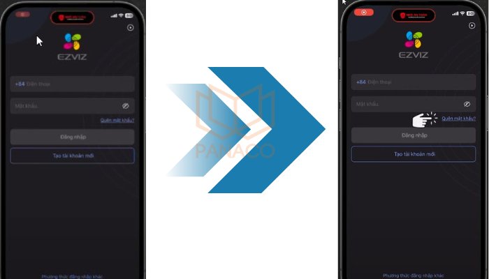 Chọn quên mật khẩu trong app Ezviz để đổi mật khẩu tài khoản Ezviz