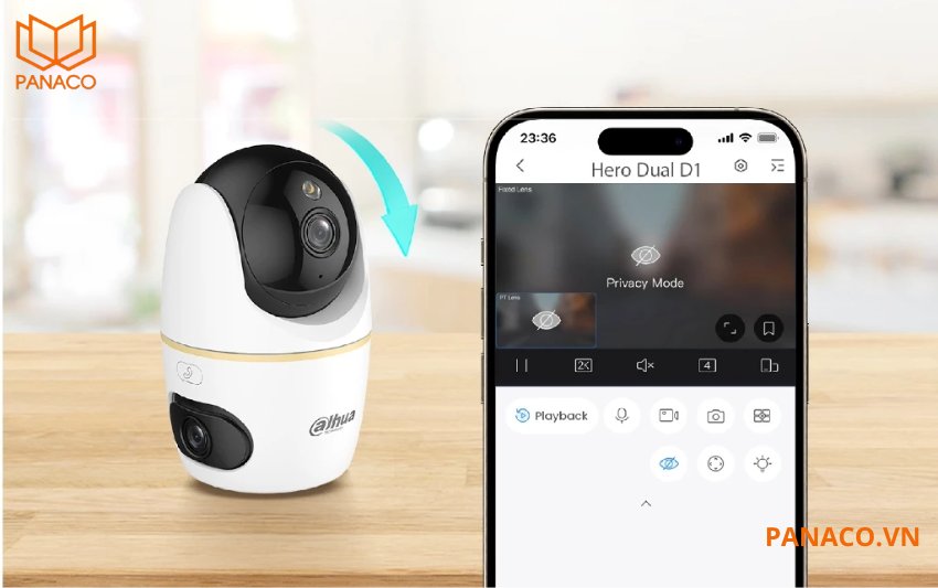 DH-H3D-3F hỗ trợ chế độ riêng tư bằng cách kích hoạt chế độ này để tắt ống kính hoặc ngừng ghi hình