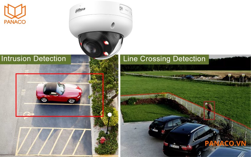 DH-IPC-HDBW3849RP-ZAS-IL nhận diện người và phương tiện. Đồng thời, camera phát hiện xâm nhập và phát hiện vượt hàng rào ảo