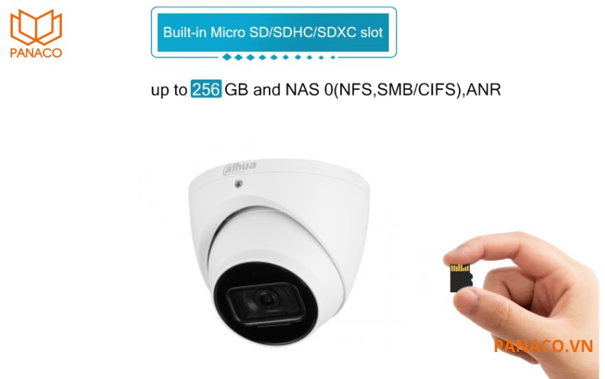 DH-IPC-HDW3841EM-S-S2 hỗ trợ khe cắm thẻ nhớ MicroSD 256GB