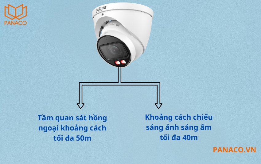 DH-IPC-HDW3849TP-ZS-IL giám sát ban đêm với đèn hồng ngoại 50m ghi hình đen trắng và ánh sáng ấm 40m ghi hình có màu