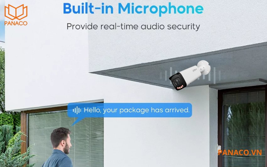 DH-IPC-HFW3249TP-ZAS-IL được trang bị micro tích hợp, có khả năng thu tiếng rõ ràng trong bán kính phù hợp