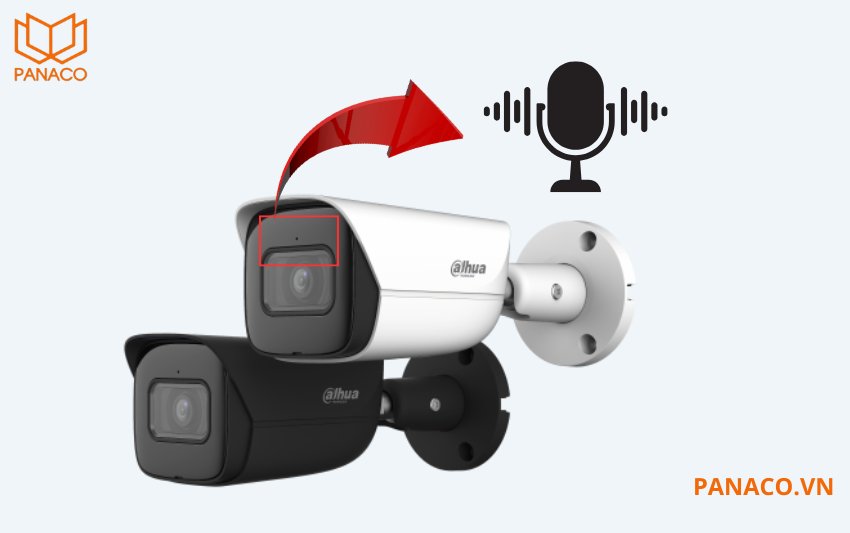 DH-IPC-HFW3441E-AS-S2 tích hợp micro thu âm ngay trên thân, giúp người dùng ghi lại âm thanh từ xa