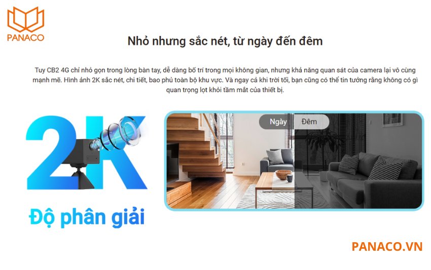Ezviz CB2 4G trang bị cảm biến 3MP có khả năng ghi hình với độ phân giải lên tới 2304 x 1296 @ 15fps