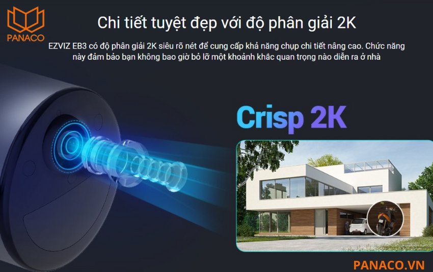 Với cảm biến MOS cùng độ phân giải 2304 x 1296, Ezviz EB3 4G 2K cung cấp hình ảnh chất lượng cao