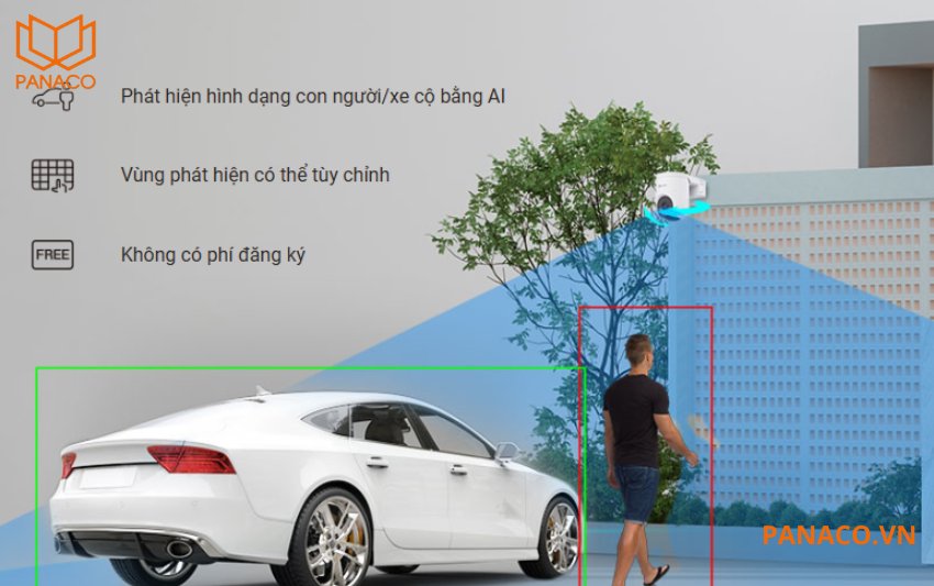 Ezviz HB8 Lite 2K+ sử dụng công nghệ AI để phân biệt giữa chuyển động của con người và các yếu tố khác như thú nuôi, lá cây hay bóng đổ,