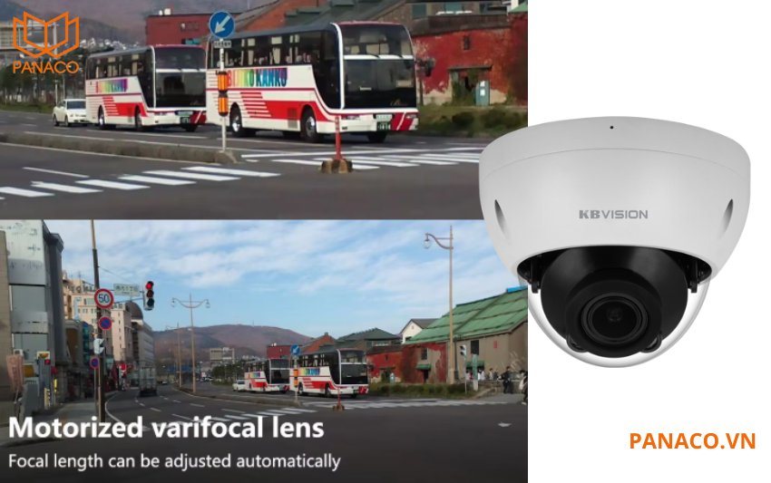 KX-CAi4004MSN-AB trang bị ống kính motorized 2.7mm-13.5mm cho phép bạn zoom xa gần để điều chỉnh góc nhìn trực tiếp ngay trên phần mềm mà không cần thao tác thủ công tại camera.