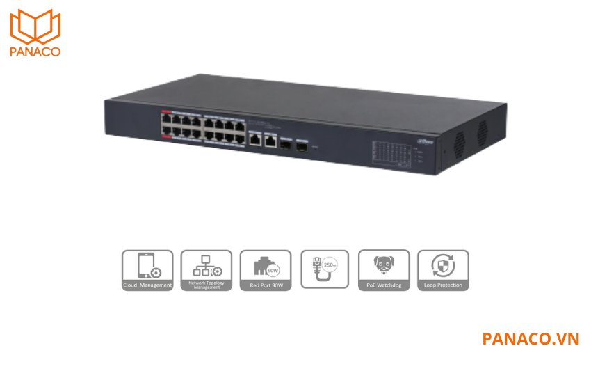 Switch PoE Cloud 18 port Dahua DH-CS4218-16ET-135