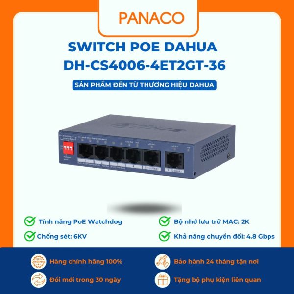 Switch Poe 4 cổng Dahua DH-CS4006-4ET2GT-36
