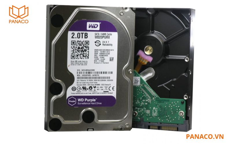WD Purple WD23PURZ có kích thước tiêu chuẩn 3.5 inch tương thích với hầu hết đầu ghi hình DVR/NVR hiện nay