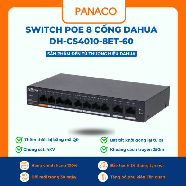 Switch Poe 8 cổng Dahua DH-CS4010-8ET-60
